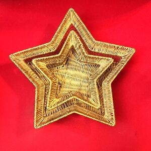Gold Star-Shaped Wicker Nesting Basket Set